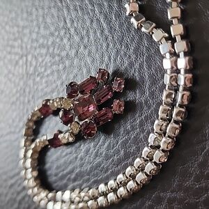 VTG Silver Chain Necklace with Purple Crystal Pendant